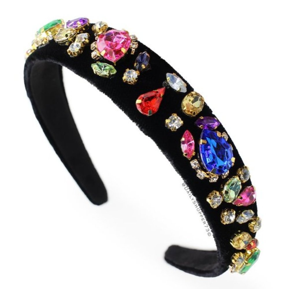 Black Velvet Rainbow Jewel Headband